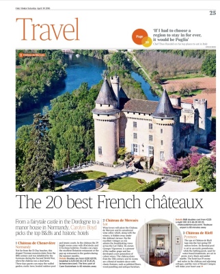 Article du Sunday Times (Londres) : Les 20 meilleurs chateaux en France